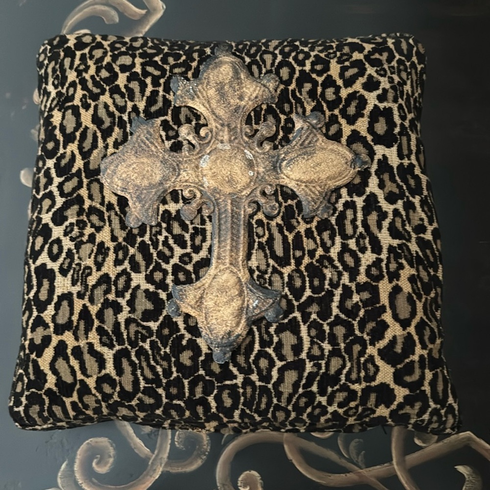 Cheetha / metal cross DecorativeThro Pillow